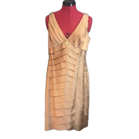 Jones New York Dress Women’s Size 14 Gold/Bronze Sleeveless Shutter Pleats - Picture 1 of 8